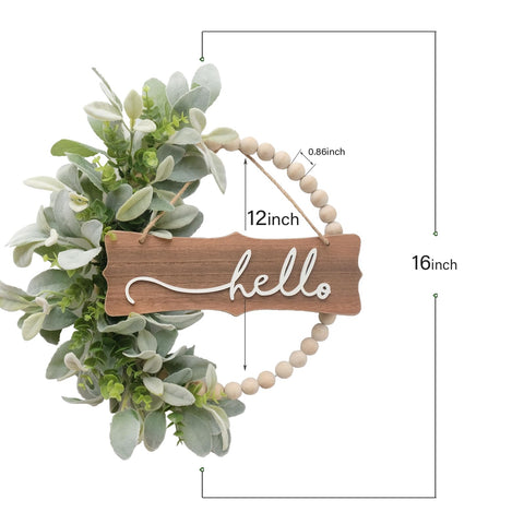 Idyllic lambs ears leaves wreath closeup shows natural texture and craft detail.