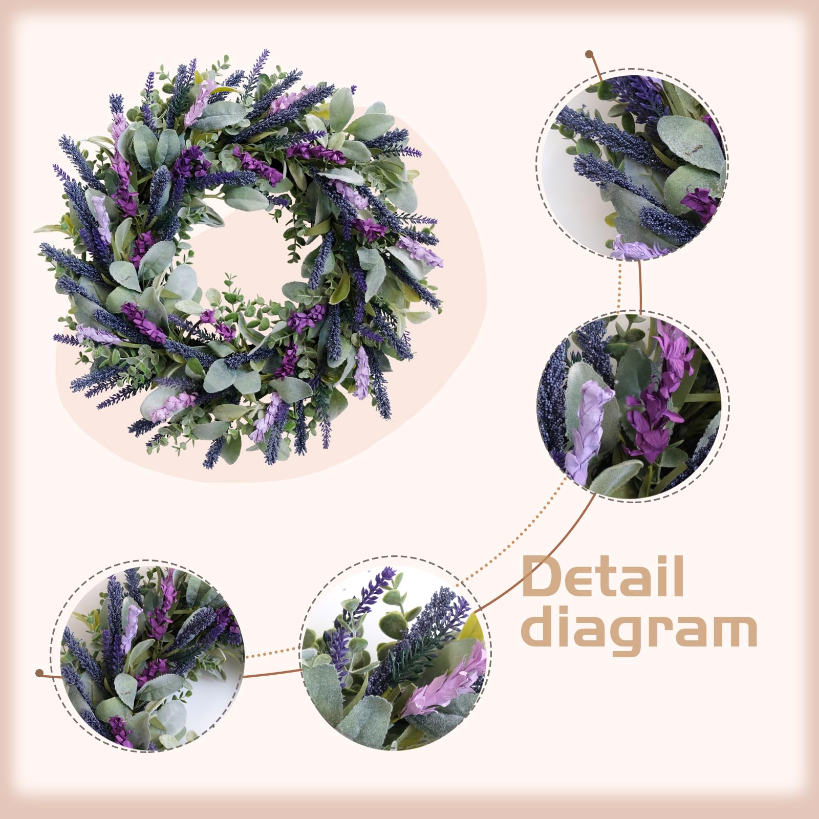 Idyllic Lavender Wreath closeup of blooms showing realistic lavender hues