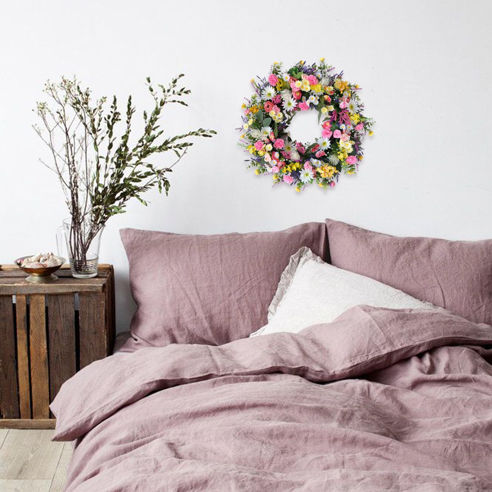 Idyllic maintenance-free wreath stays fresh with gentle fluffing after delivery.