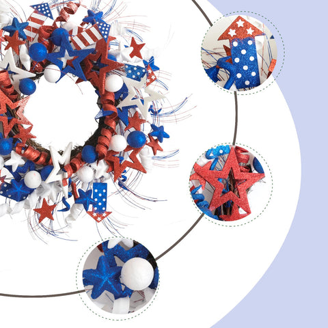 Idyllic 24-inch wreath with glitter stars and blue balls for bold decor.