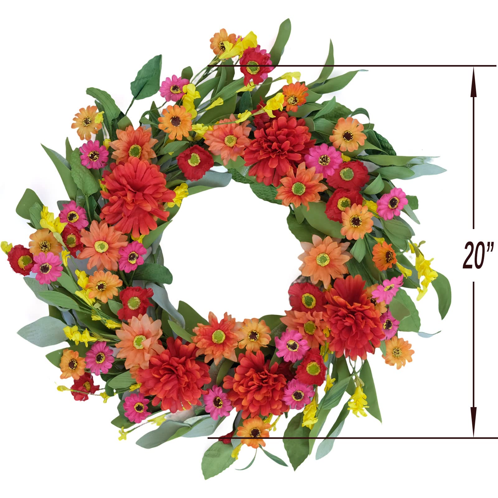 Idyllic daisy bloom accents wreath 20in for bright indoor display.