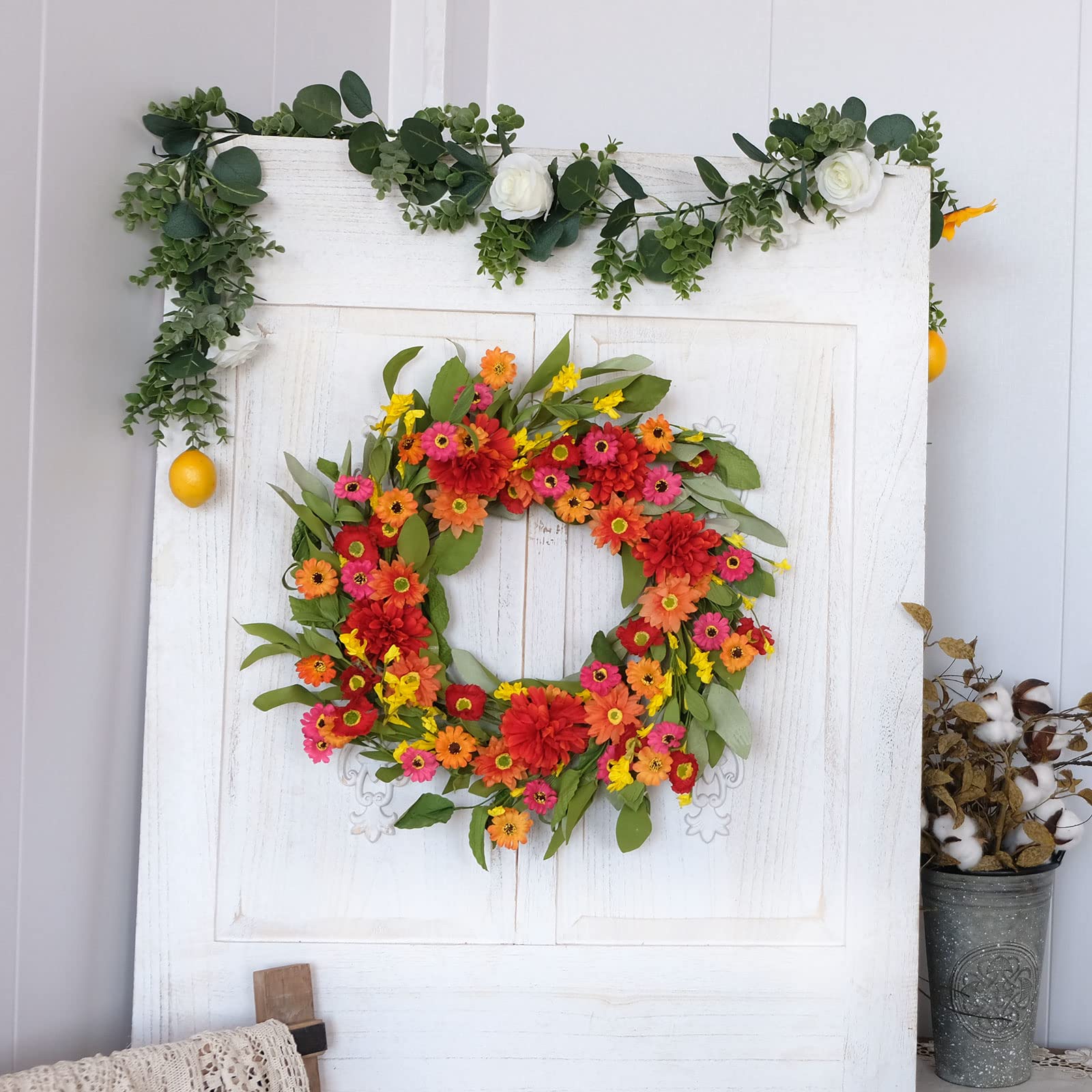 Idyllic 20in wreath ideal for mantel display and living spaces.