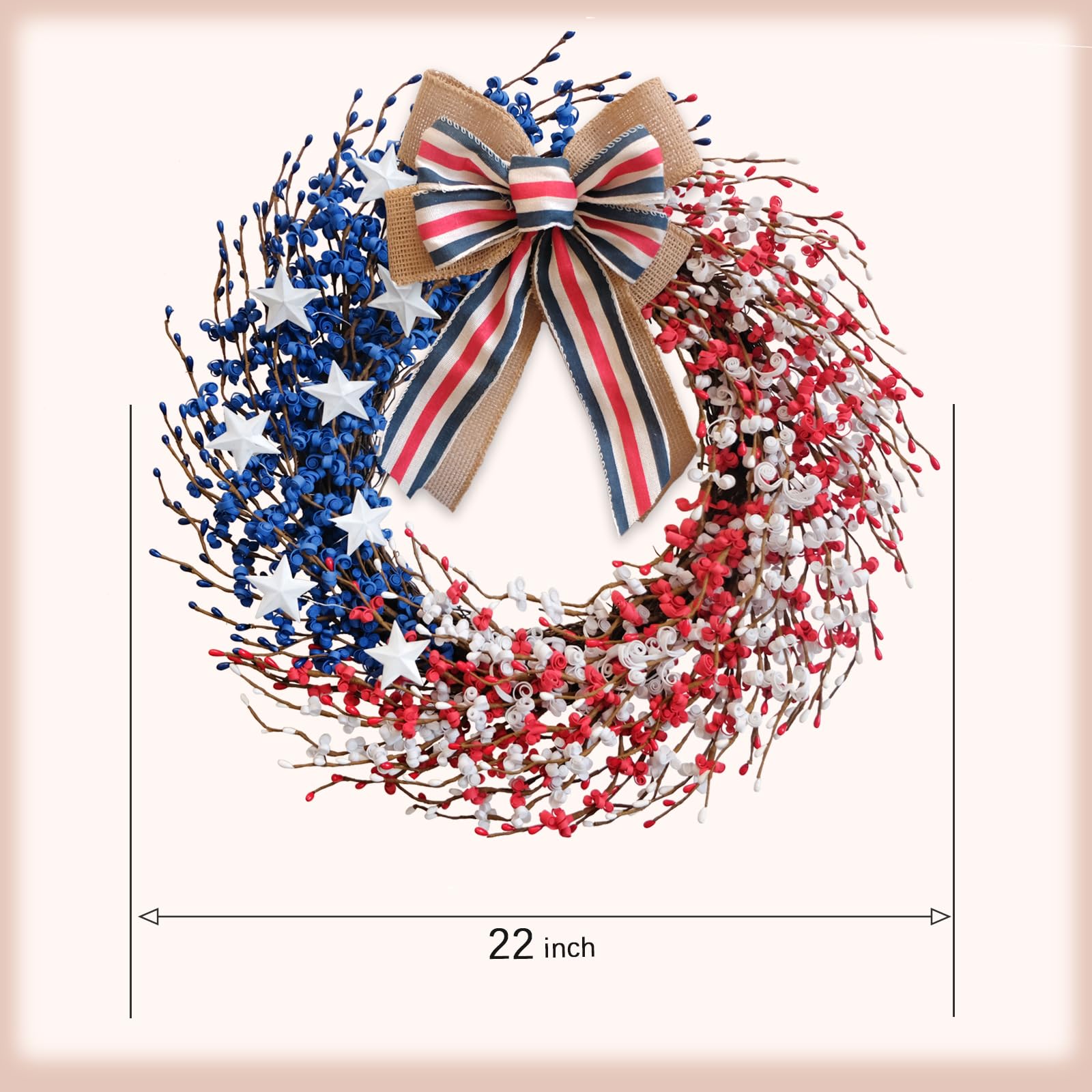 Idyllic wreath with metallic stars catches light and adds festive glow.