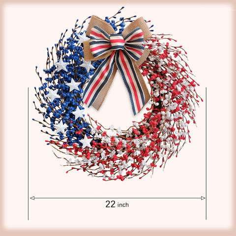 Idyllic wreath with metallic stars catches light and adds festive glow.
