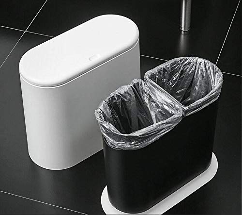 IEEK press-top lid trash bin in modern white design keeps pets out and odors contained