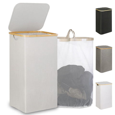 iEGrow 110L laundry basket with lid and bamboo handle for easy carrying and odor control
