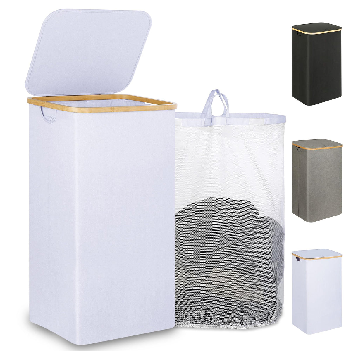 iEGrow 110L laundry hamper with lid shown from the front—large capacity for family laundry