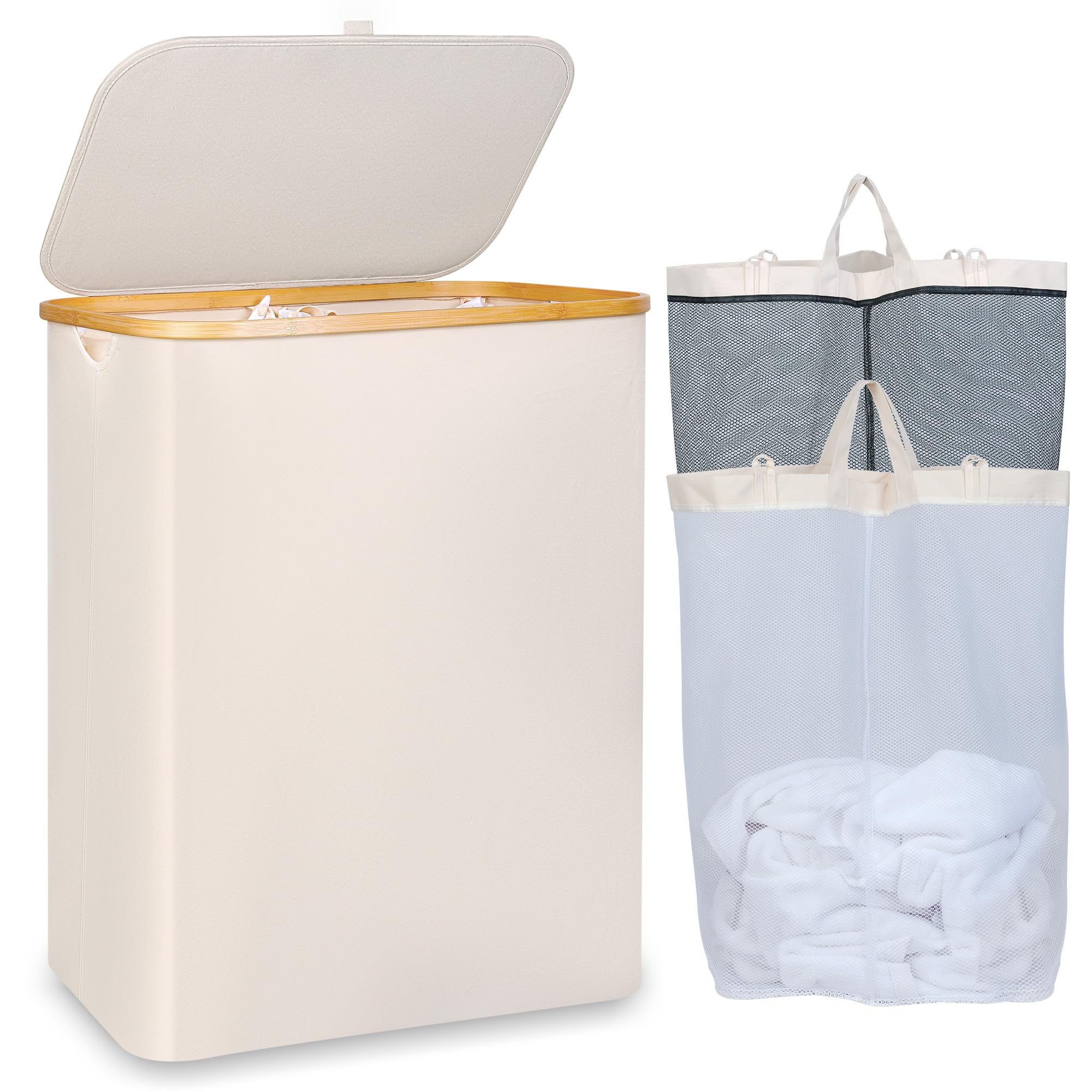 iEGrow 150L laundry basket with lid offers ample capacity for family laundry.