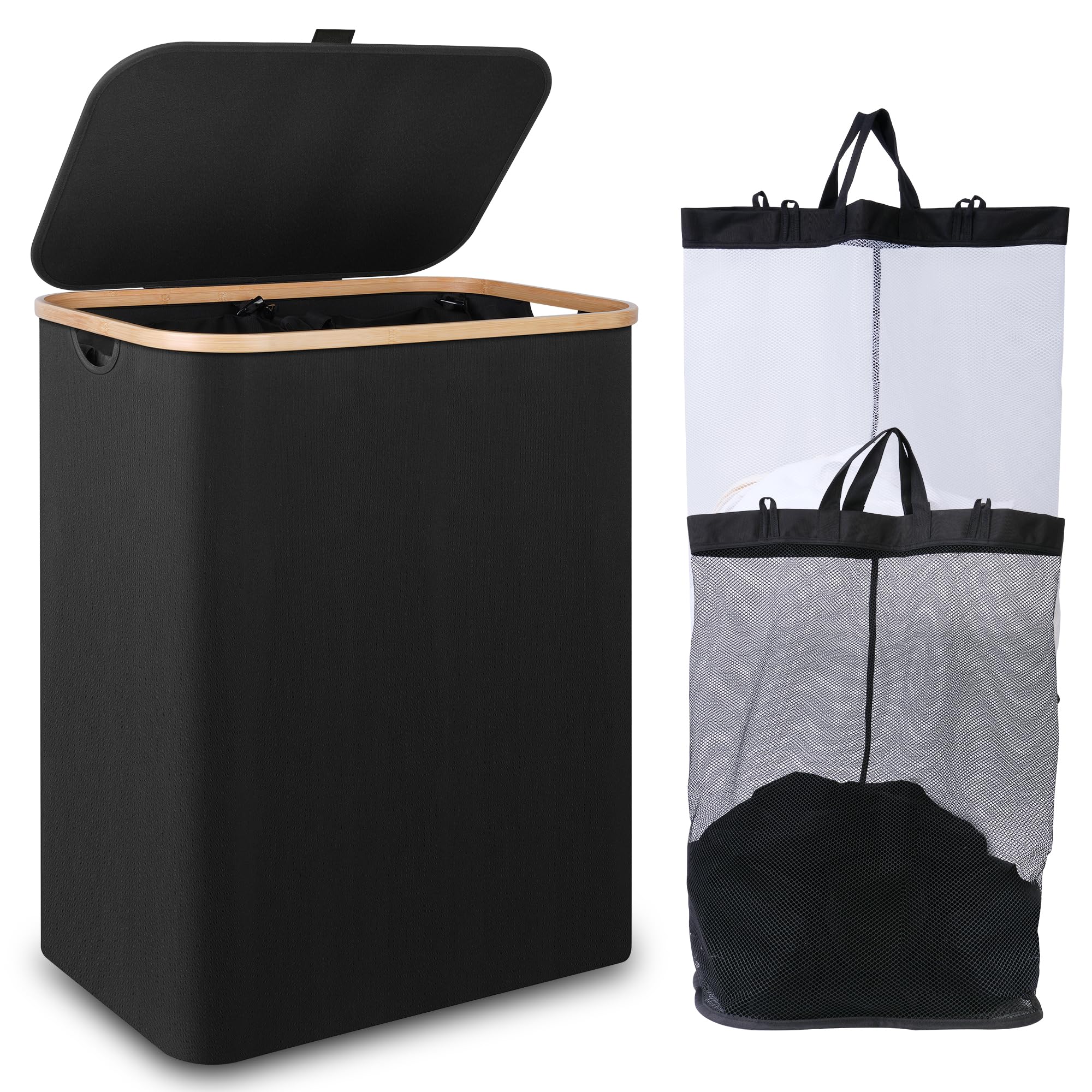 iEGrow 150L laundry basket with lid, spacious for family laundry.