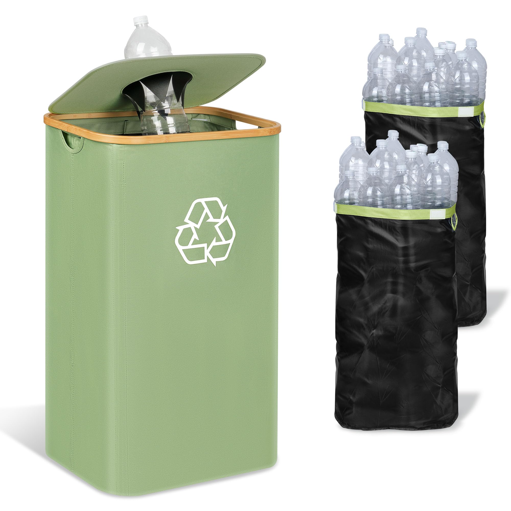 iEGrow 29-gallon kitchen recycling bin with lid for organized bottles and odor control.