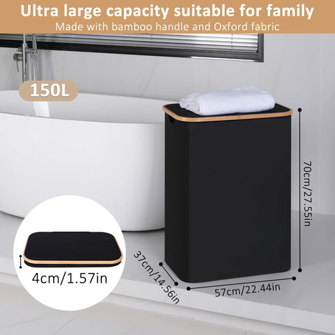 iEGrow bamboo-handled laundry hamper, easy to carry.