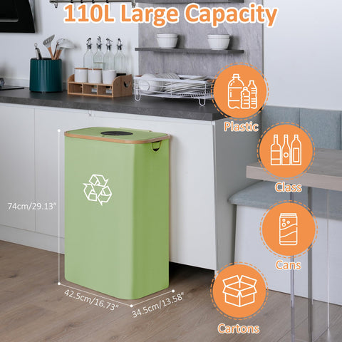 iEGrow durable recycling bin with bamboo handle for easy transporting around the home.