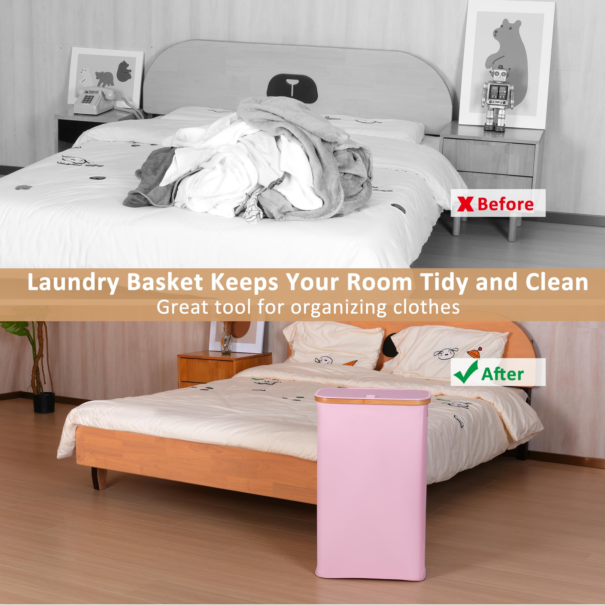 iEGrow foldable laundry hamper with four removable rods for easy setup
