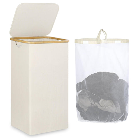 iEGrow 110L laundry basket with lid in beige for organized storage