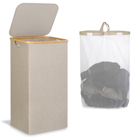 IEGrow laundry basket with lid shows 110L capacity for family laundry.