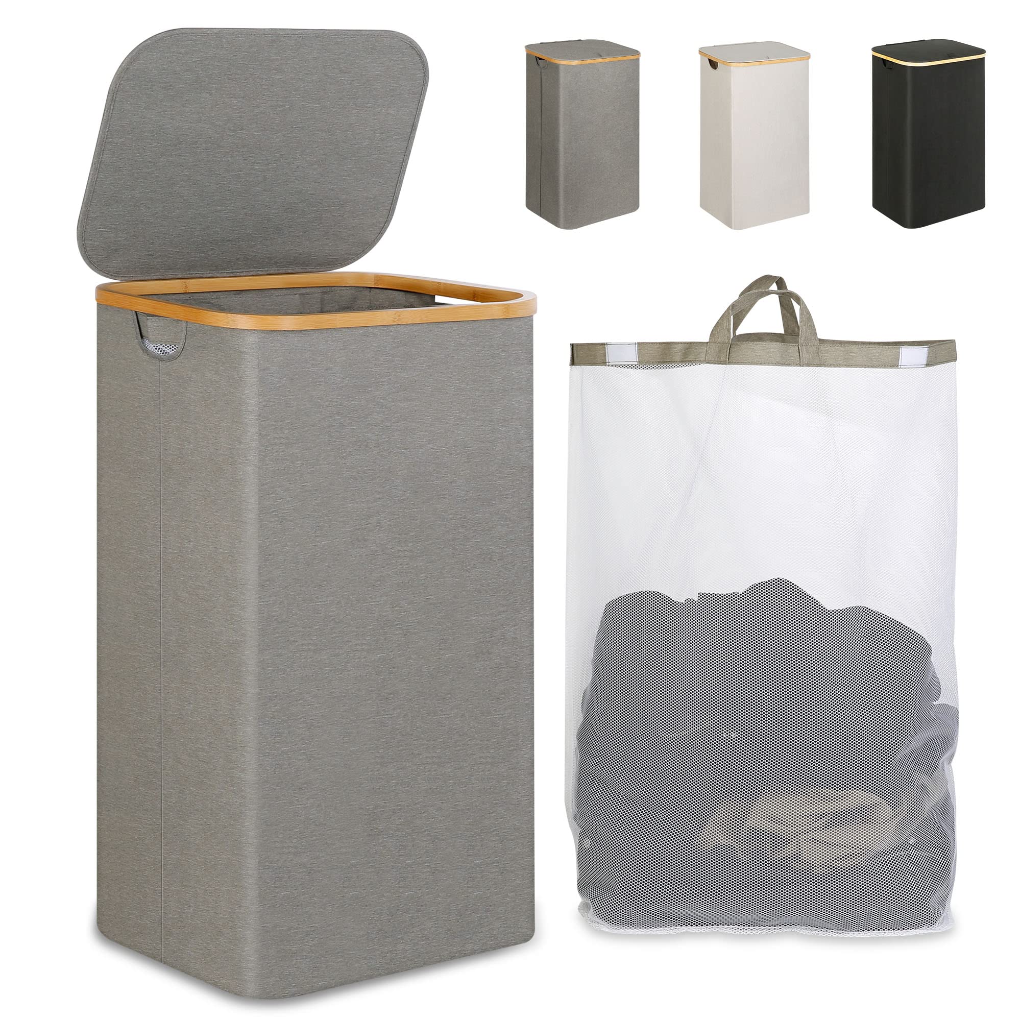 iEGrow laundry hamper with lid for family laundry; large 110L capacity.