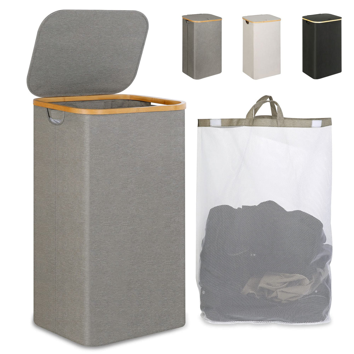 iEGrow laundry hamper with lid for family laundry; large 110L capacity.