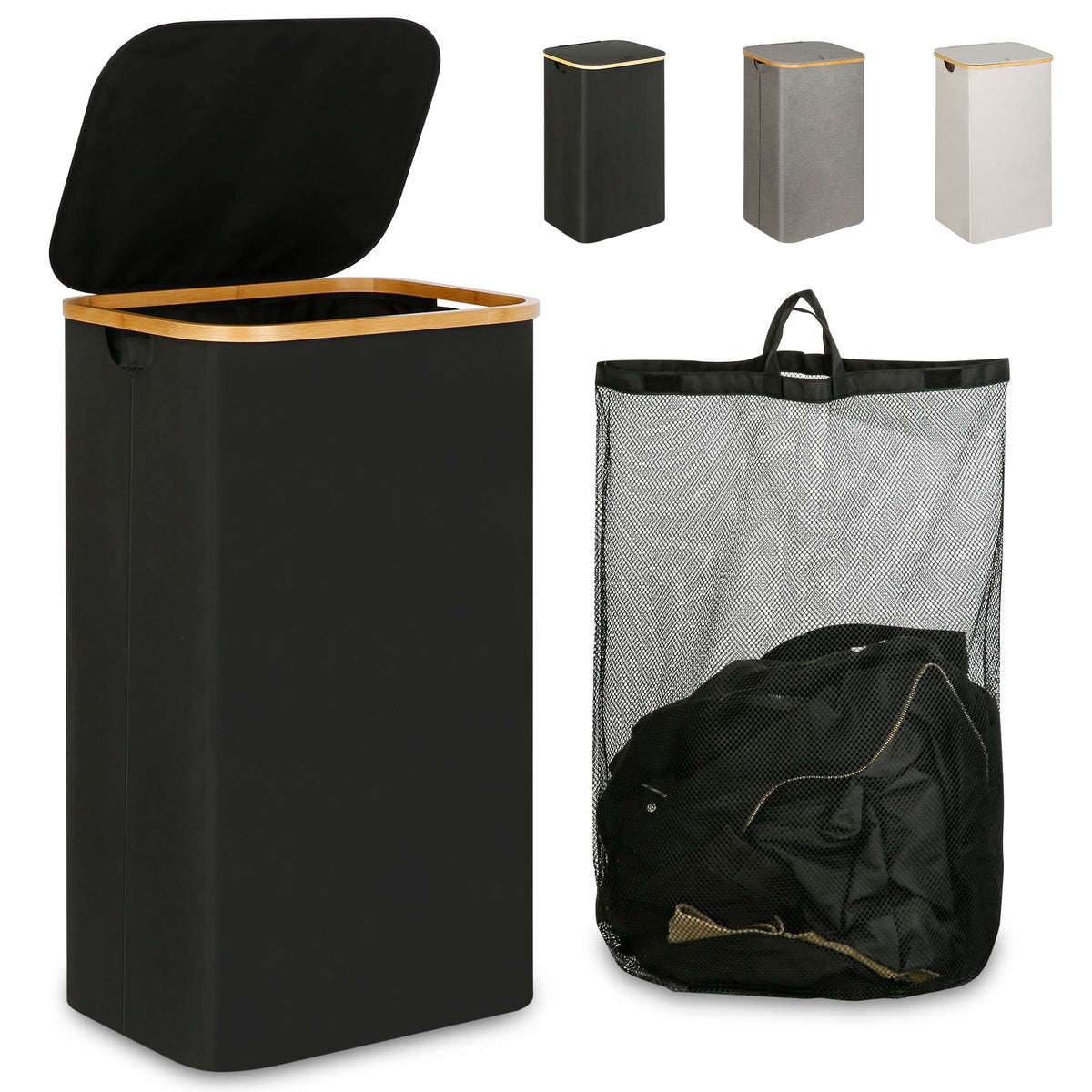 iEGrow laundry hamper with lid showing 110L capacity for family laundry organization