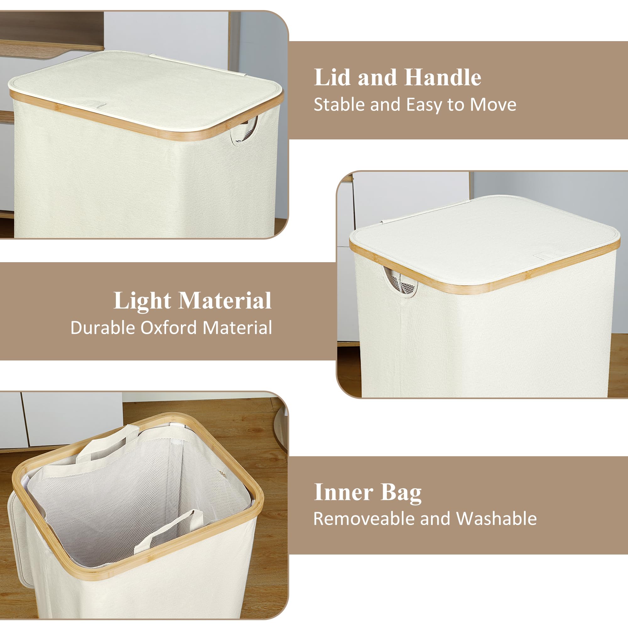 Lid on iEGrow beige laundry hamper to reduce odors