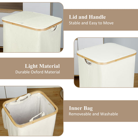 Lid on iEGrow beige laundry hamper to reduce odors