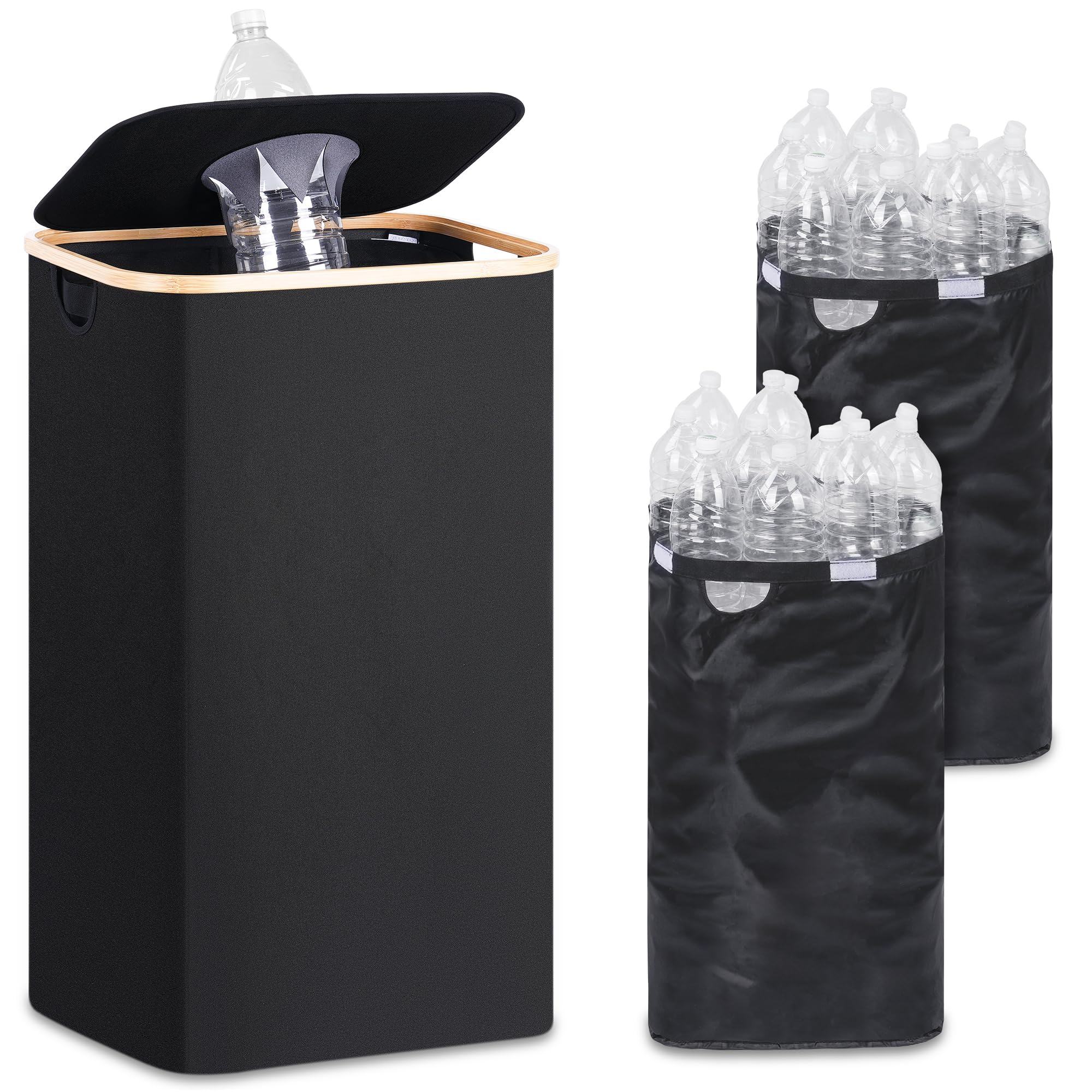 iEGrow 29-gallon recycling bin with tall kitchen design for organized bottle storage.