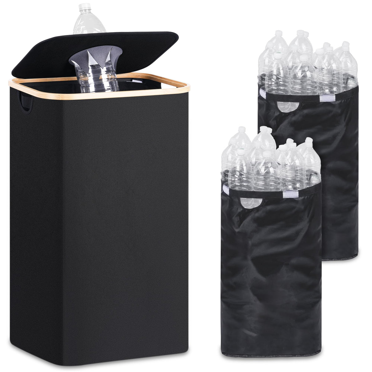 iEGrow 29-gallon recycling bin with tall kitchen design for organized bottle storage.
