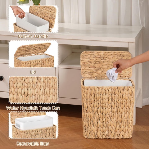 IEGrow 3-gallon wicker trash can fits narrow spaces like bathrooms.