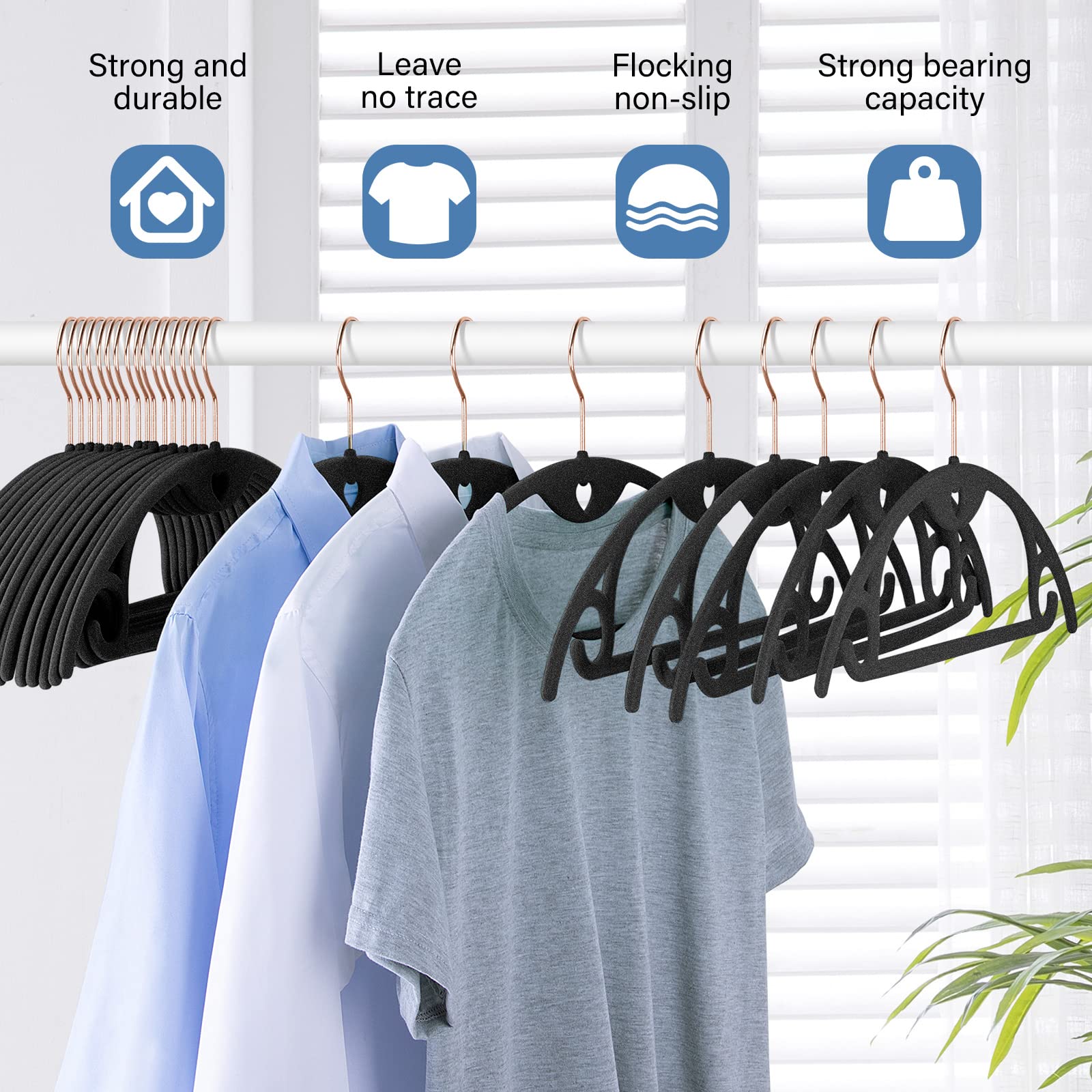 IEOKE Velvet Hangers side view highlighting sturdy construction for heavy garments.