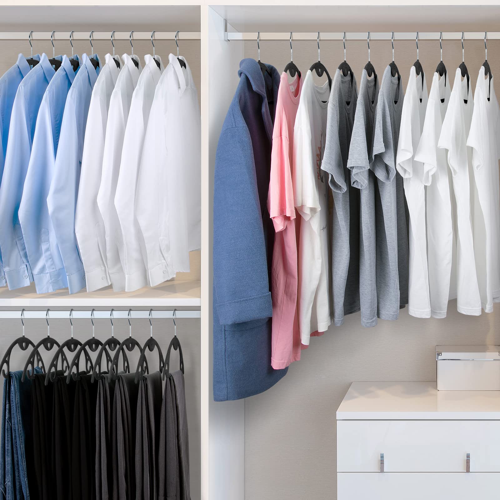 IEOKE black velvet hangers blend with any closet aesthetic