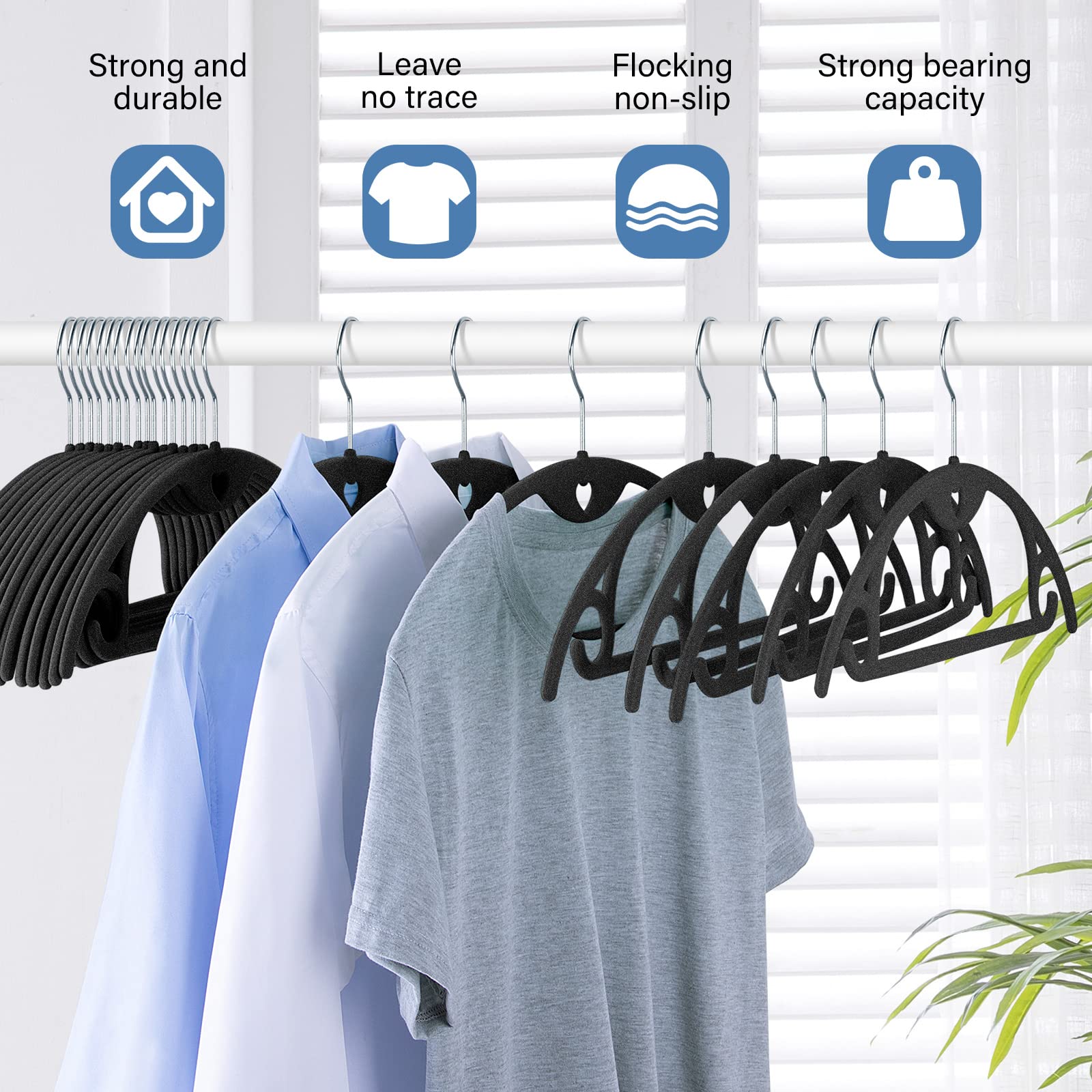 IEOKE velvet hangers heart-hole connection keeps multiple hangers linked for compact storage