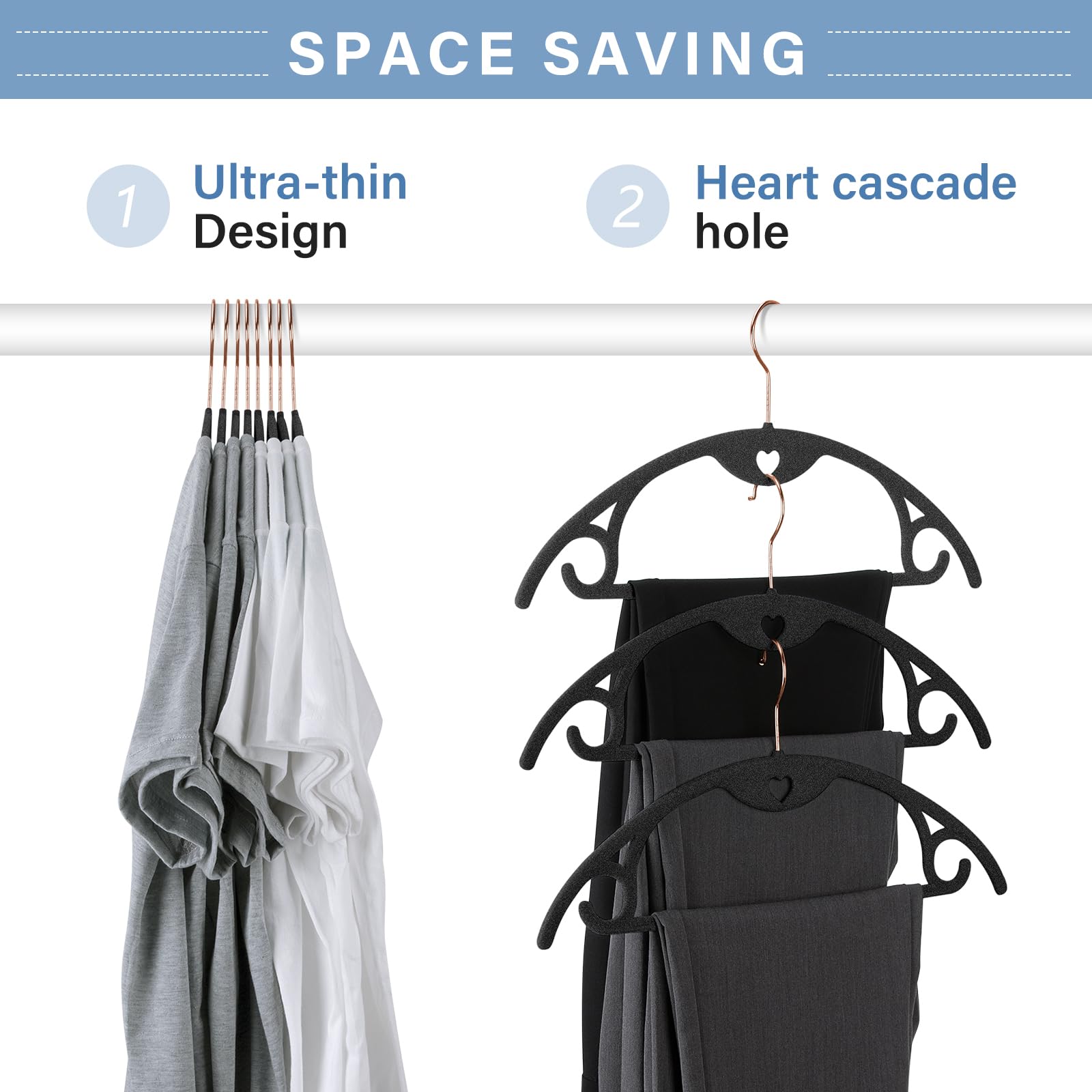 IEOKE Velvet Hangers non-slip coating keeps delicate tops in place.