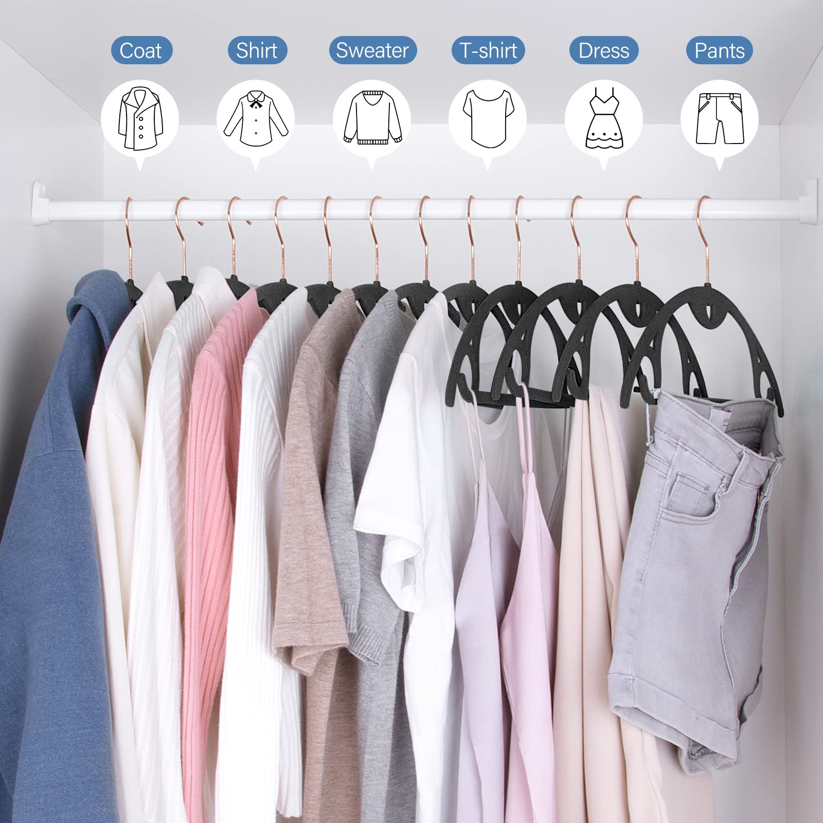 IEOKE Velvet Hangers rounded shoulders protect garment shape and prevent creases.