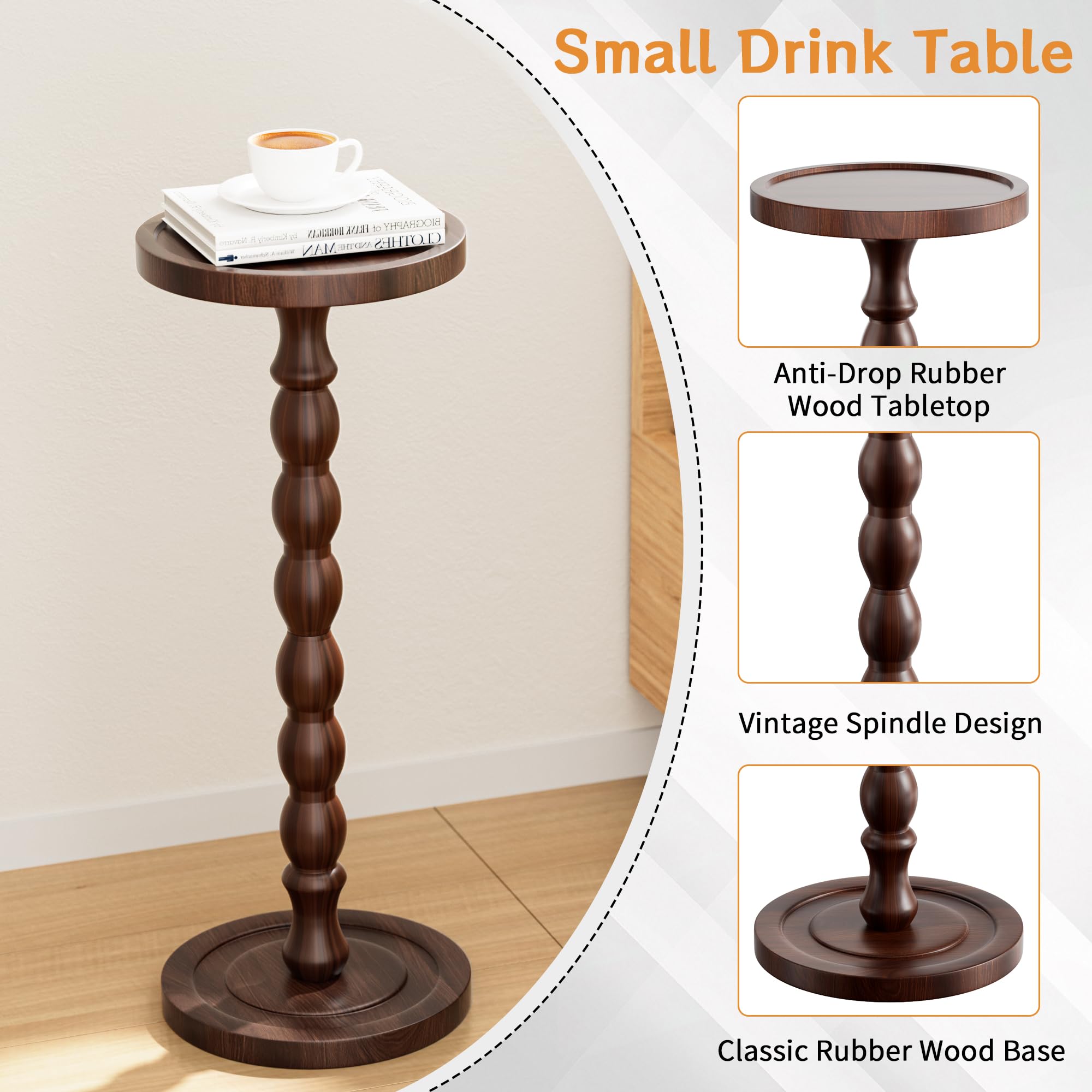 iFaveorr solid wood drink table dark-walnut finish adds warmth to rooms.