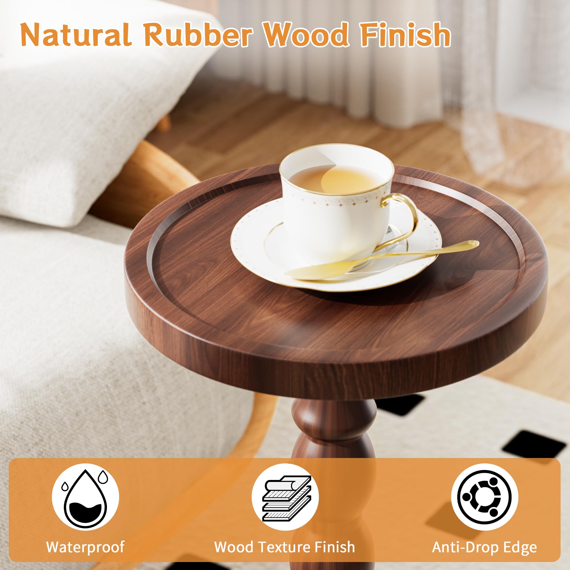 iFaveorr solid wood drink table pedestal-stand enhances corners with mid-century charm.