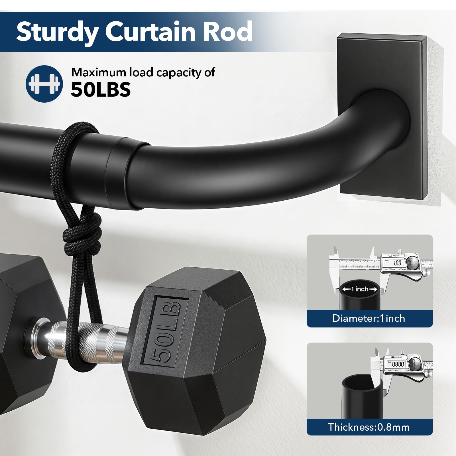 IFELS 50-lbs weight support keeps thick blackout drapes steady without sagging.