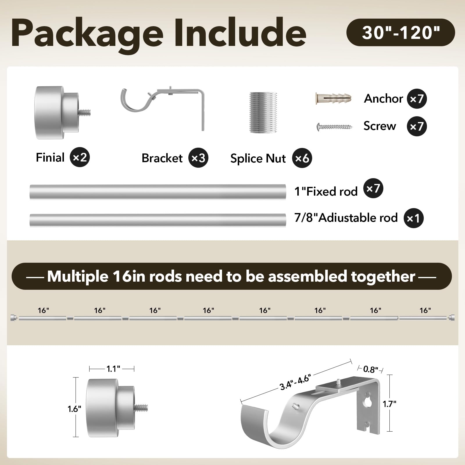 Hardware included with IFELS curtain rod for easy mounting
