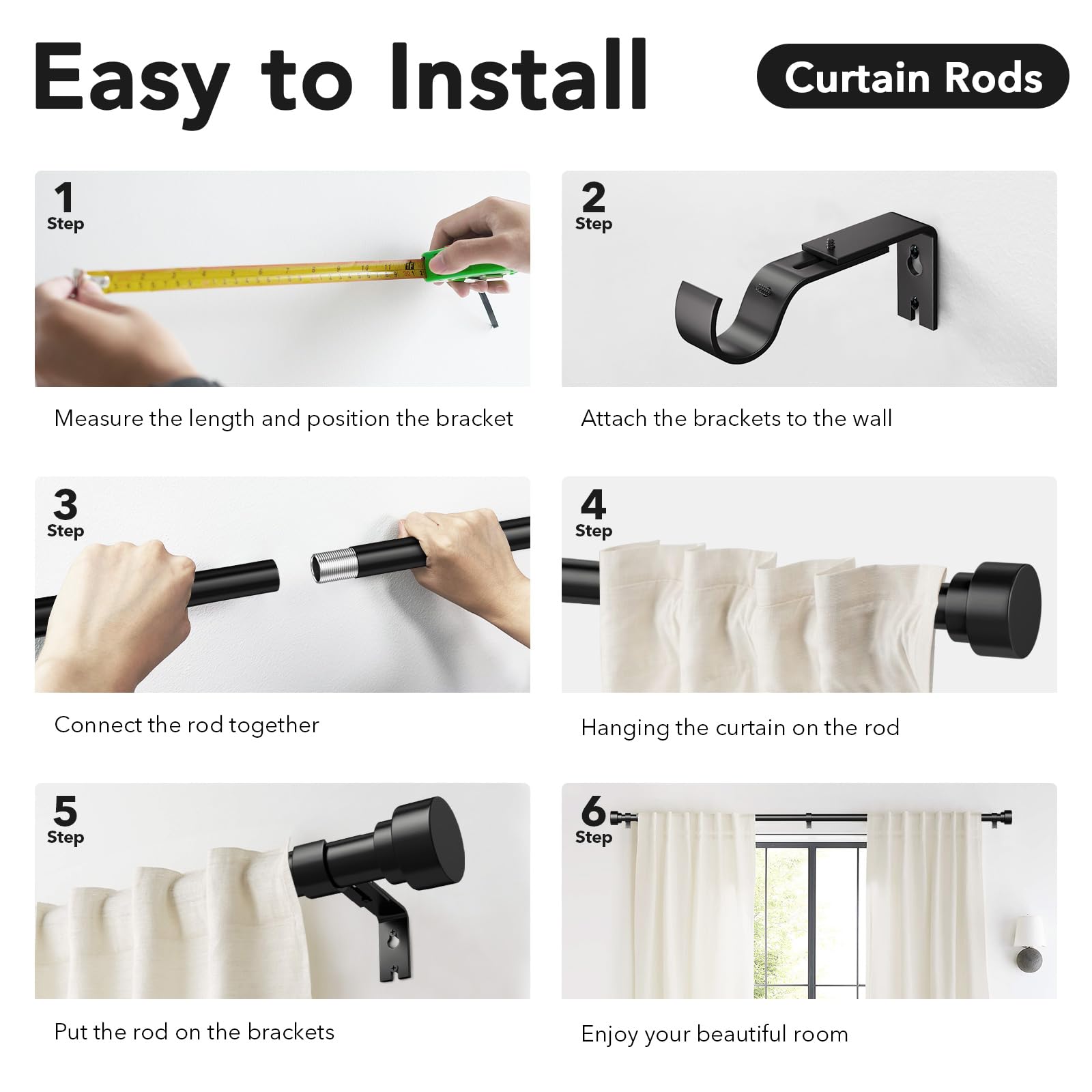 IFELS curtain rod includes hardware for quick, tool-free installation