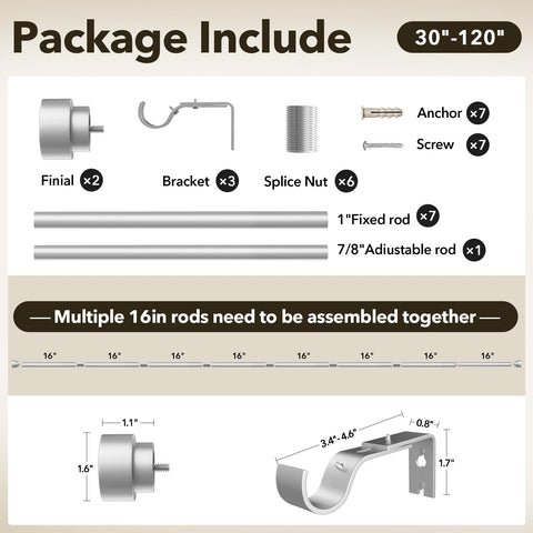 Hardware included with IFELS curtain rod for easy mounting
