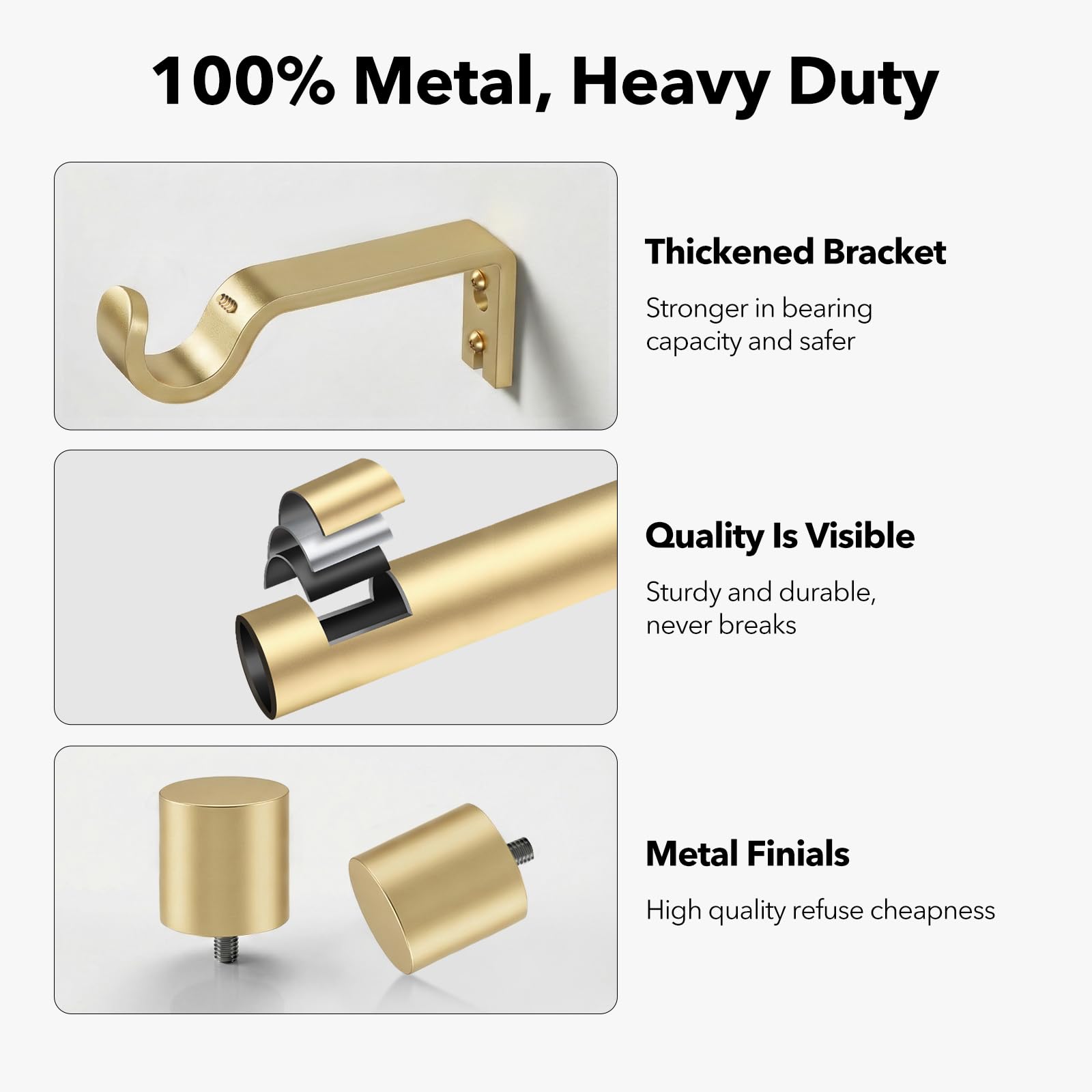 IFELS heavy-duty, sag-proof construction supports heavy drapes reliably.