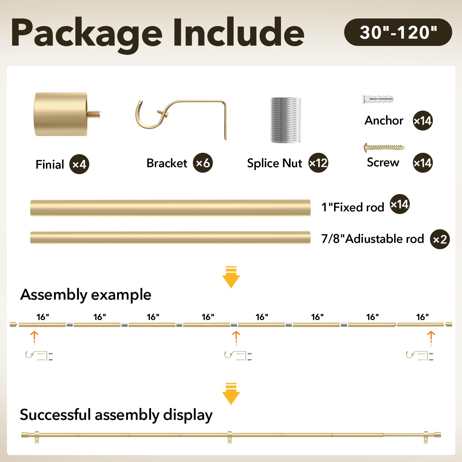 IFELS easy-install curtain rods in gold for a quick setup.