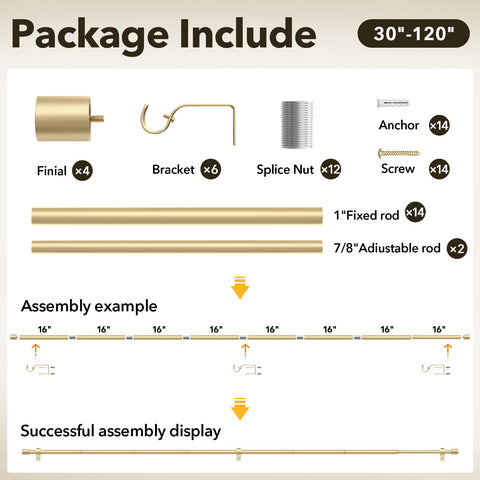 IFELS easy-install curtain rods in gold for a quick setup.