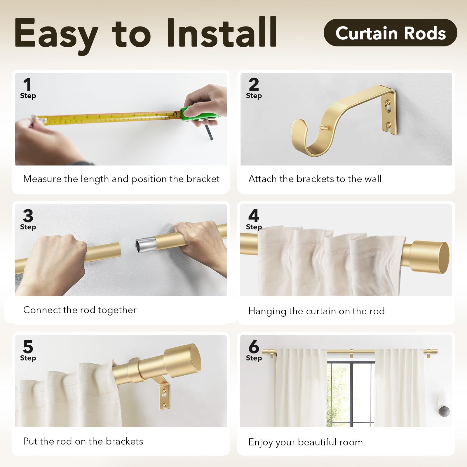 IFELS farmhouse-style room with gold rod complementing warm decor