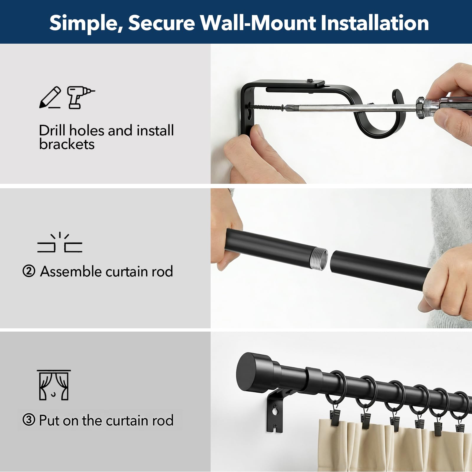 IFELS heavy-duty brackets provide extra support for heavier curtains.