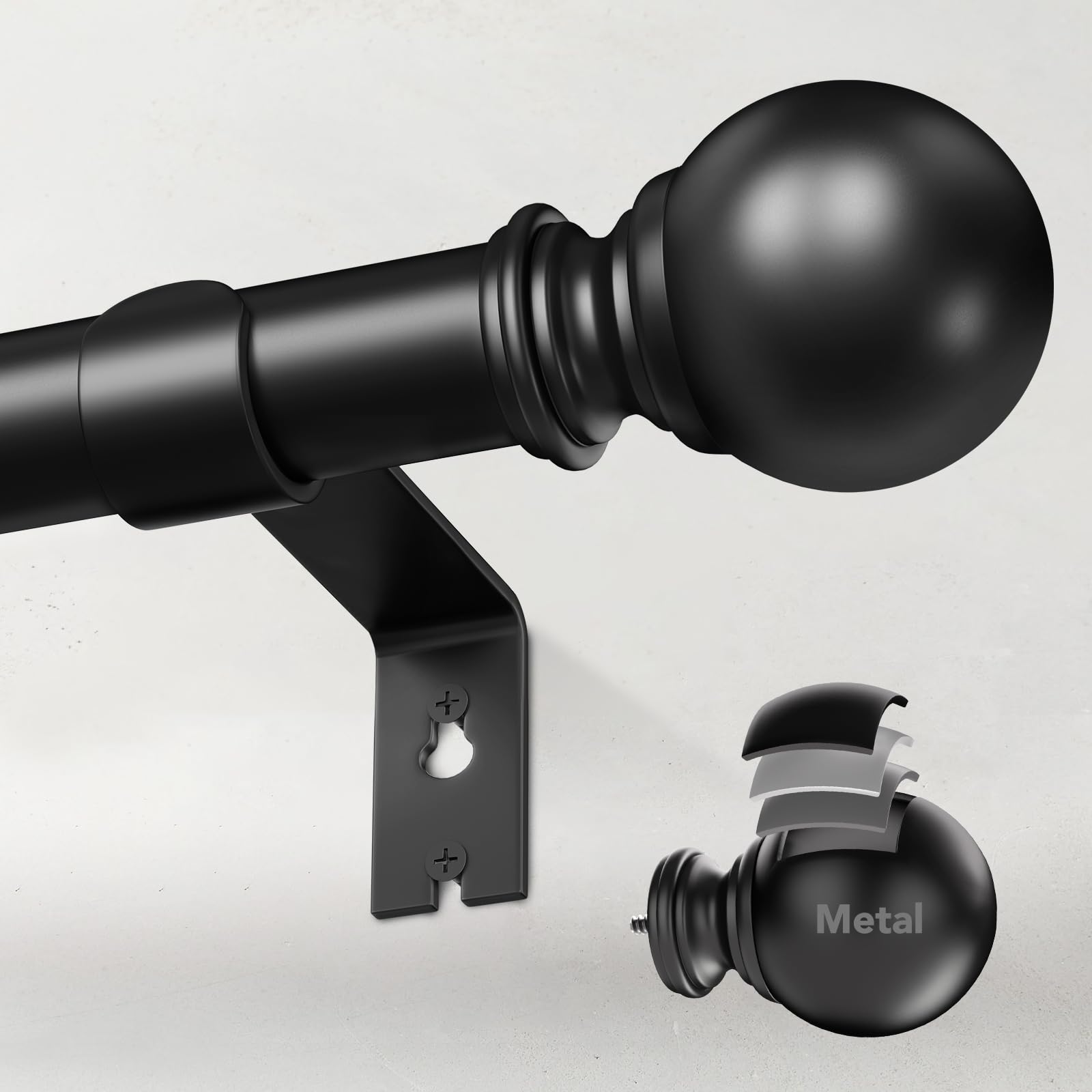 IFELS heavy duty curtain rod in matte black, sturdy support for large windows.