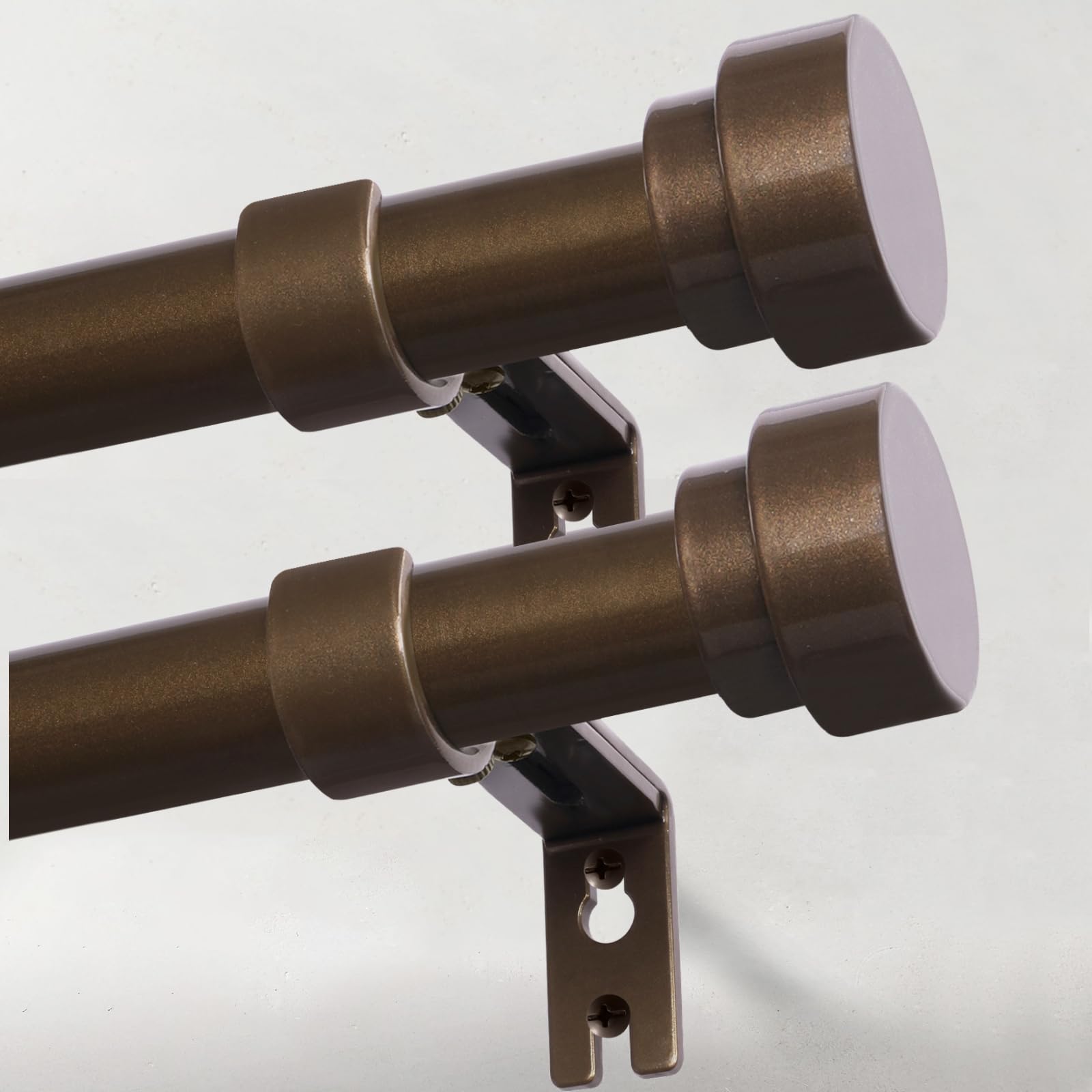 IFELS heavy-duty bronze curtain rod two-pack shows sturdy support for heavy drapes