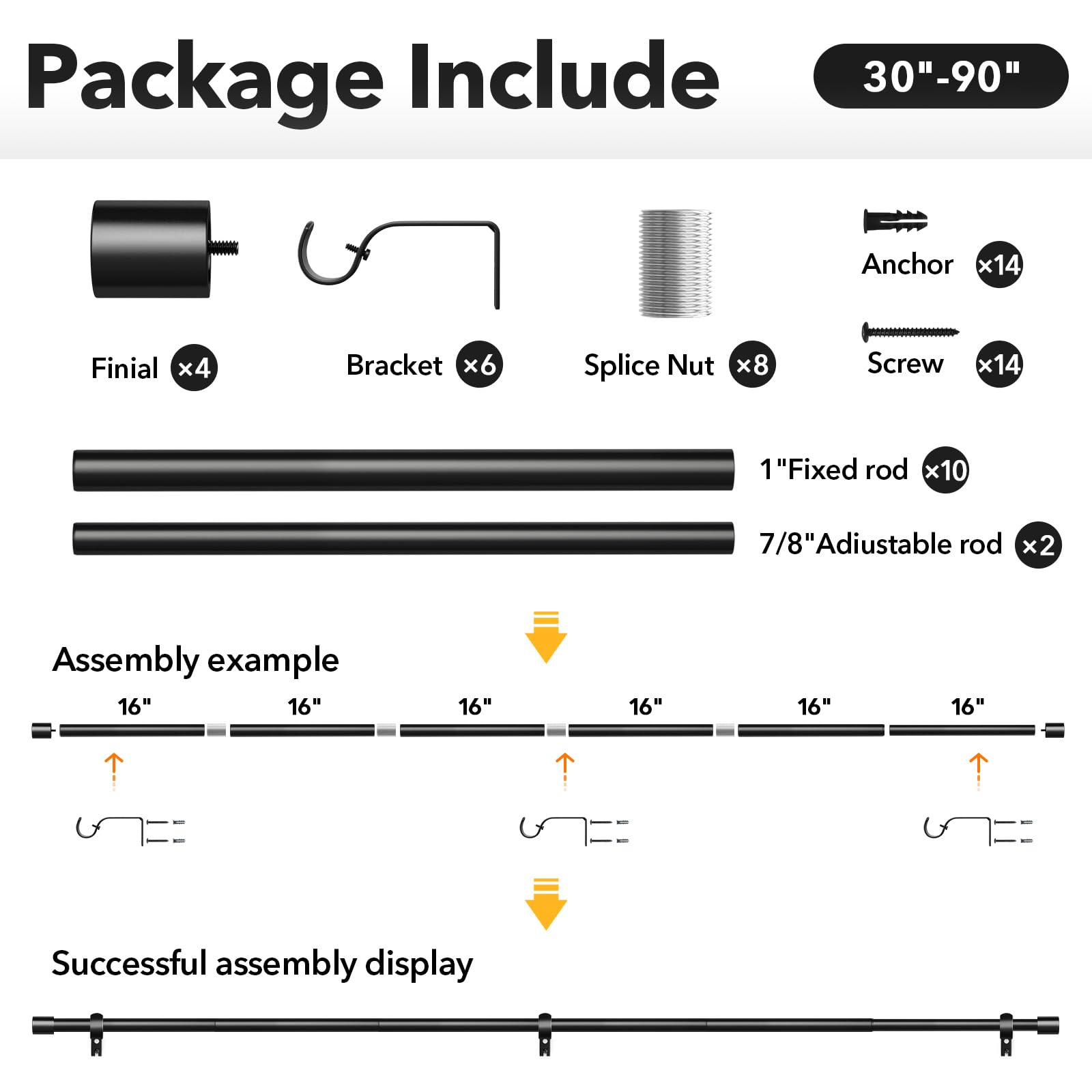 IFELS black curtain rods offer reliable drapery support