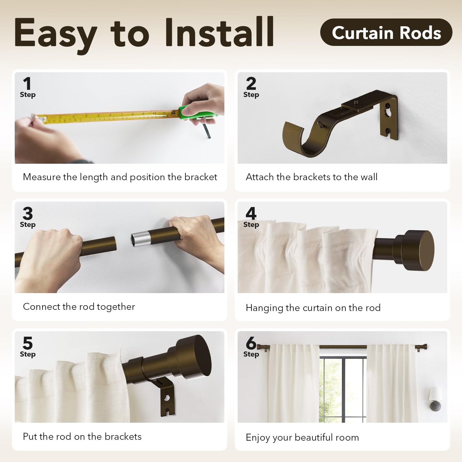 IFELS 1-inch rod diameter offers strong support for curtains.