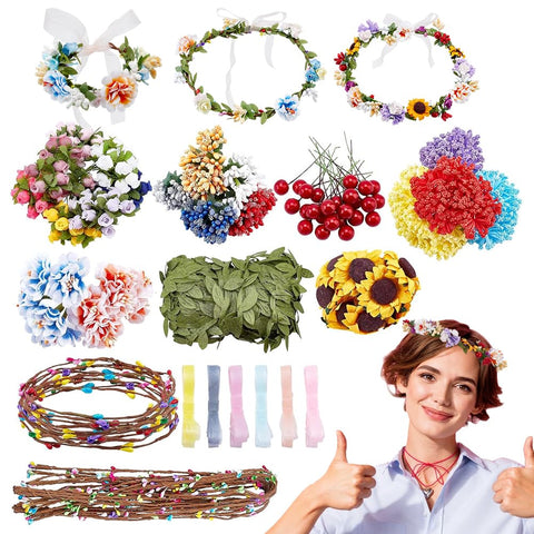 INFUNLY 261pcs kit contents for DIY flower crowns with varied stems and berries