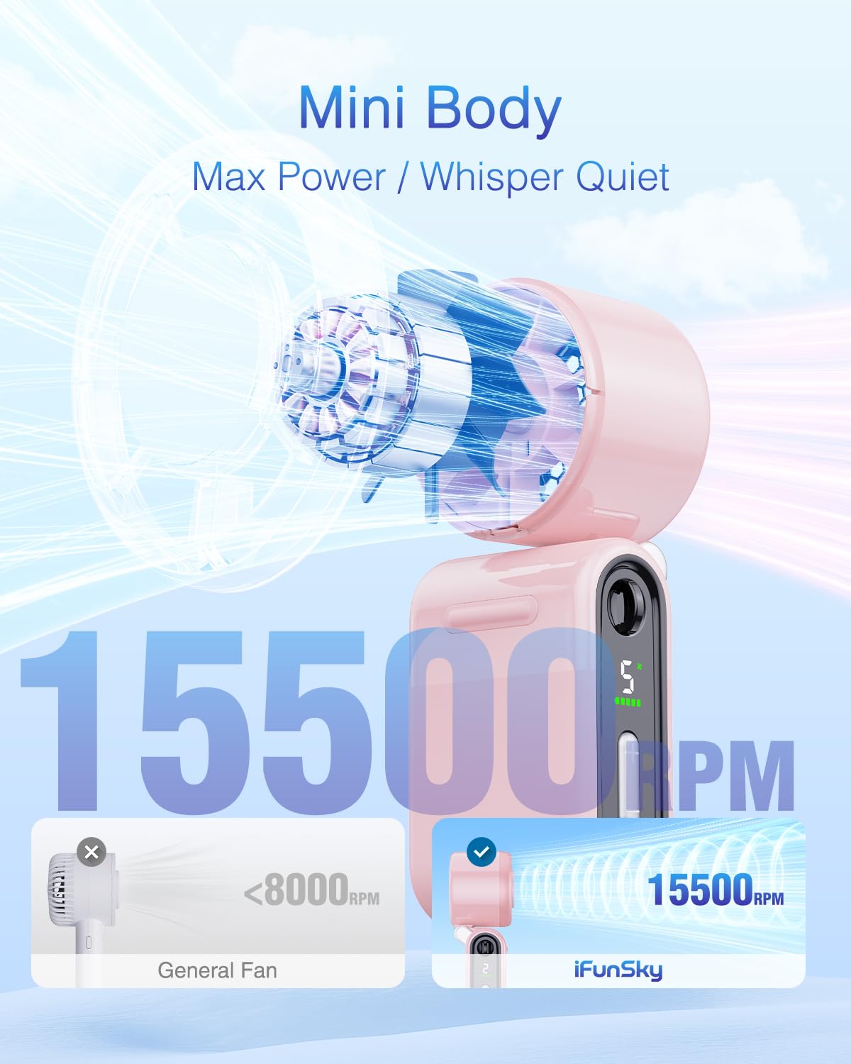 iFunSky handheld turbo fan quiet performance for travel