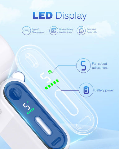 iFunSky mini fan foldable design supports desktop and neck wear.